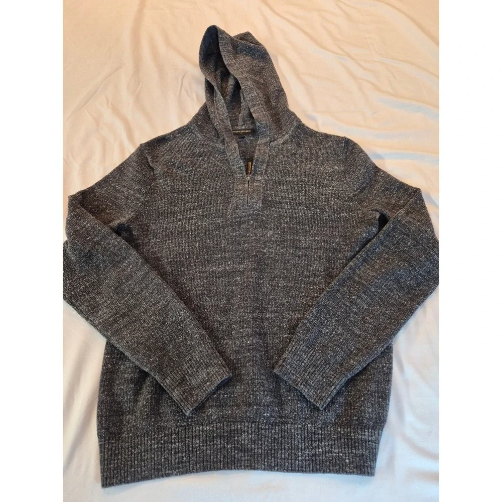 Banana Republic Mens 1/4 Zip Hooded Sweater Charcoal Gray Marl Size M Outdoor
